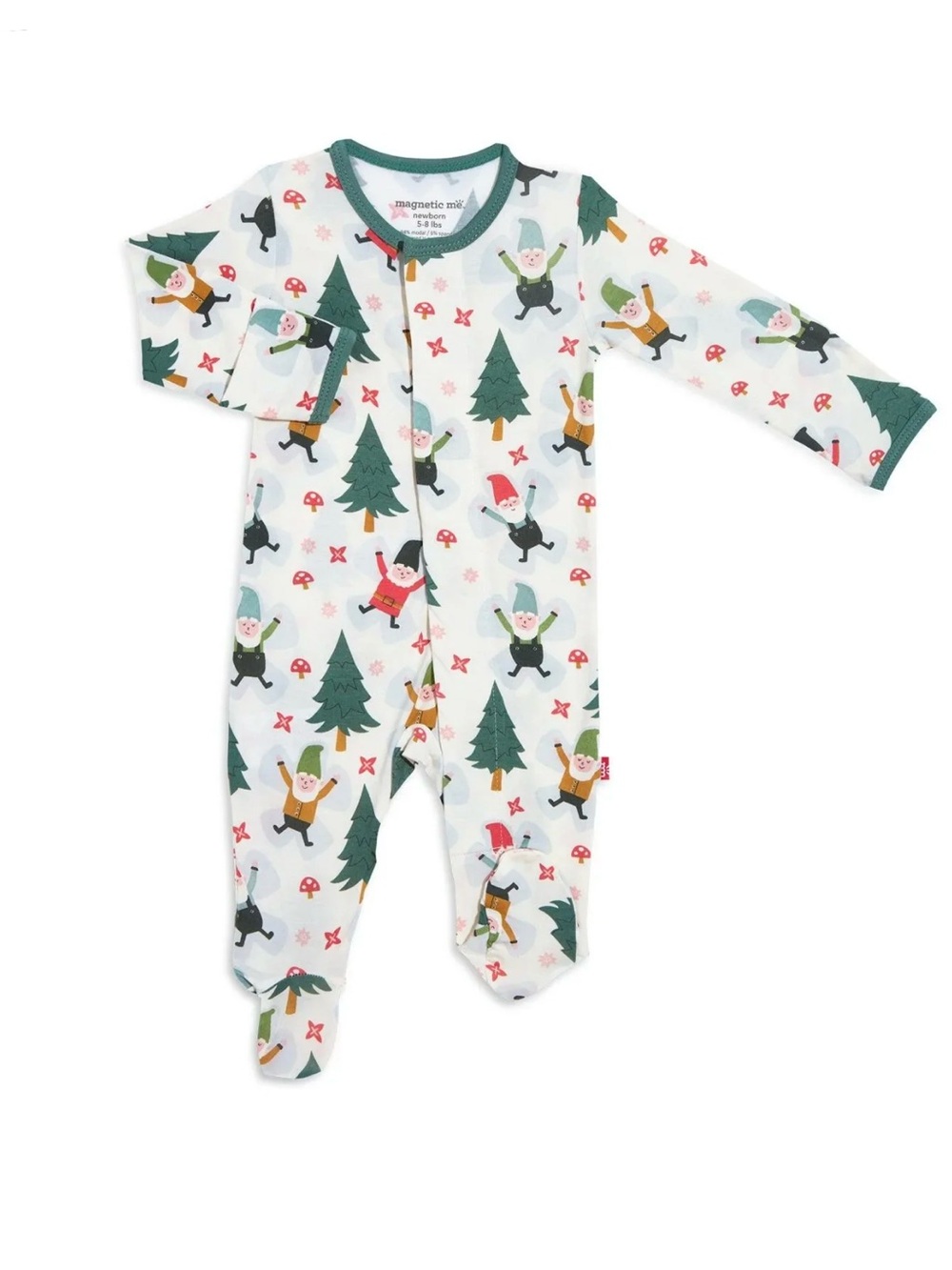Magnetic Me Cream Woodland Print Footed One-Piece with Green Trim
